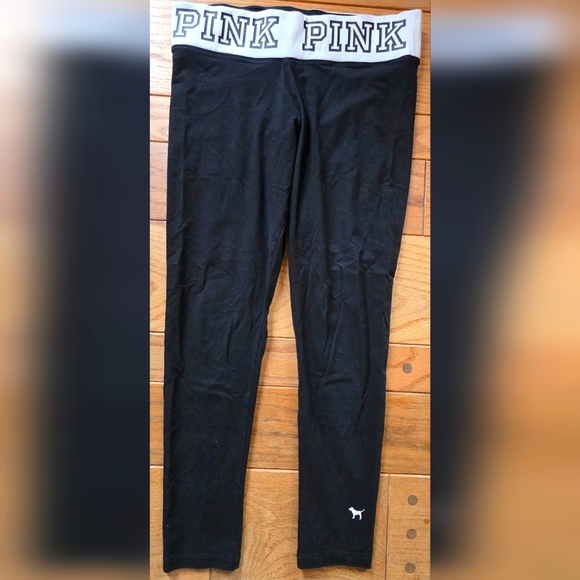 Victoria's Secret Pants - PINK by Victoria's Secret Black Leggings With White Trim